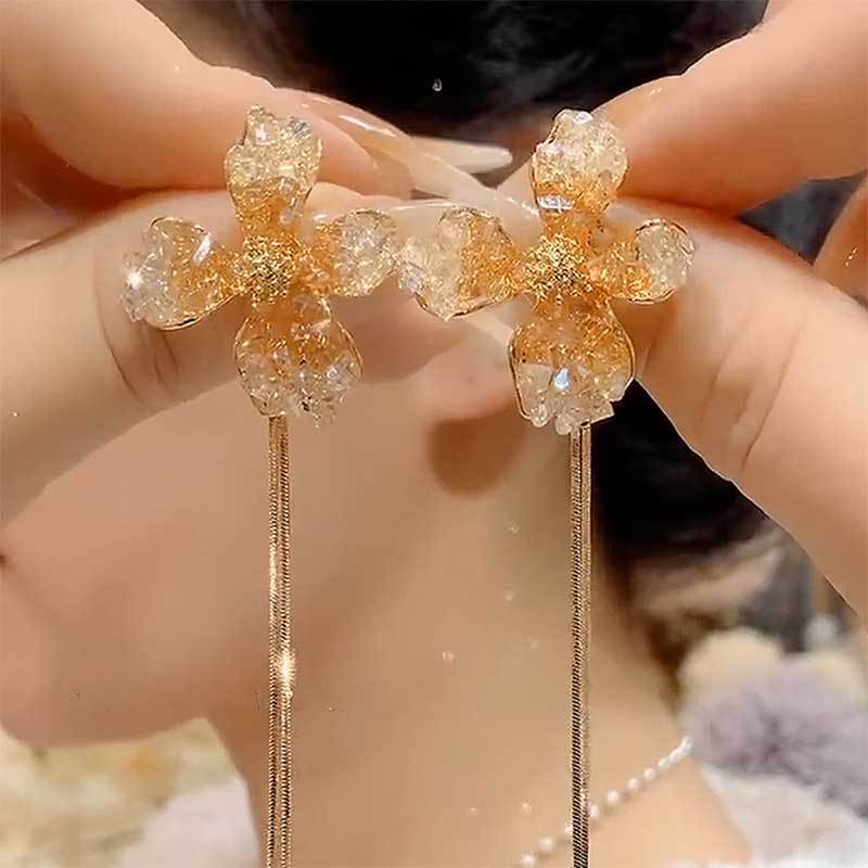 德国清新渐变两戴水晶花朵女夏天夸张大耳环小众设计高级感耳坠耳