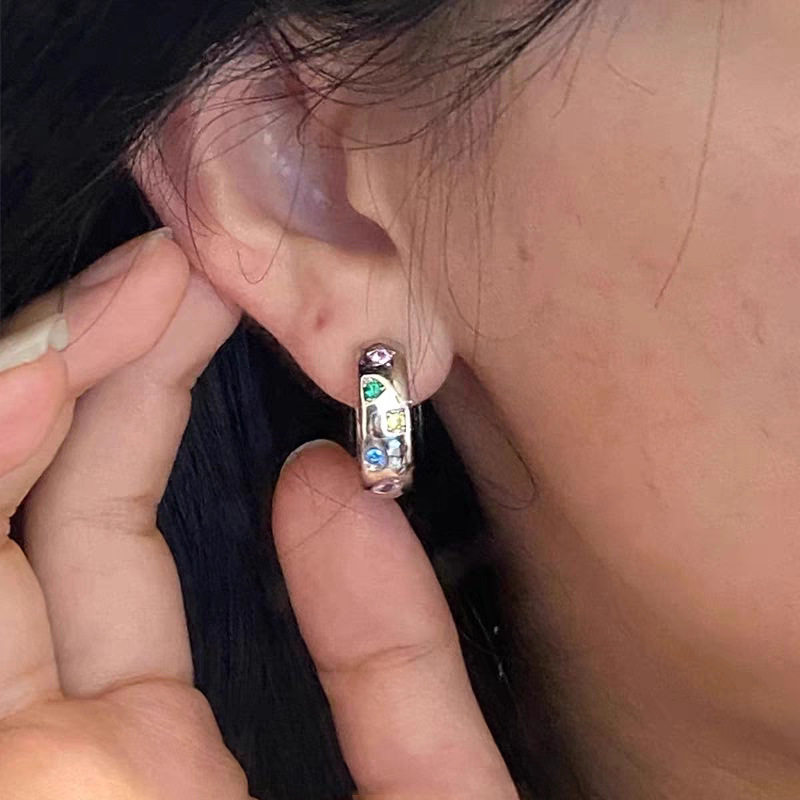 撤柜彩锆星星耳扣女轻奢小众星语心愿耳环甜酷夏日多巴胺彩色锆石