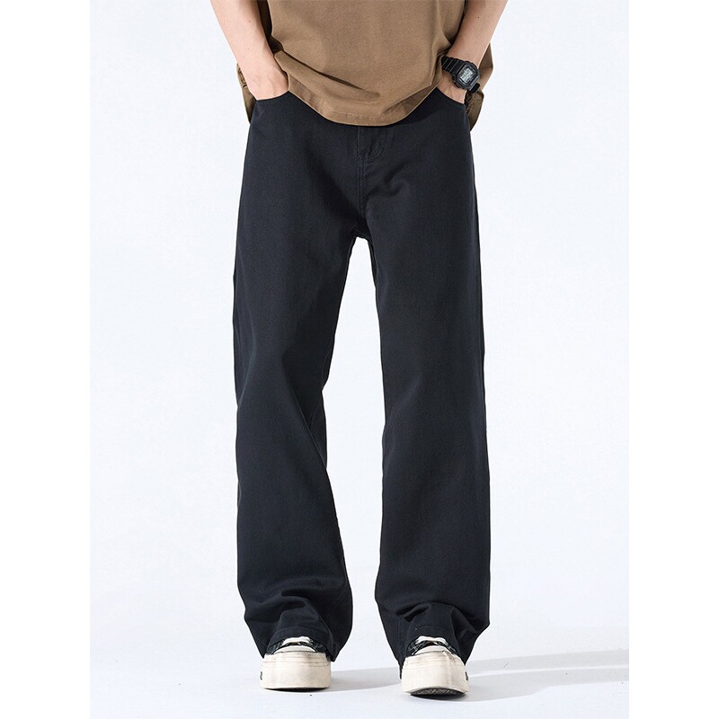 进口款牛仔裤男士直筒宽松百搭美式潮牌痞帅宽松阔腿裤白色休闲裤