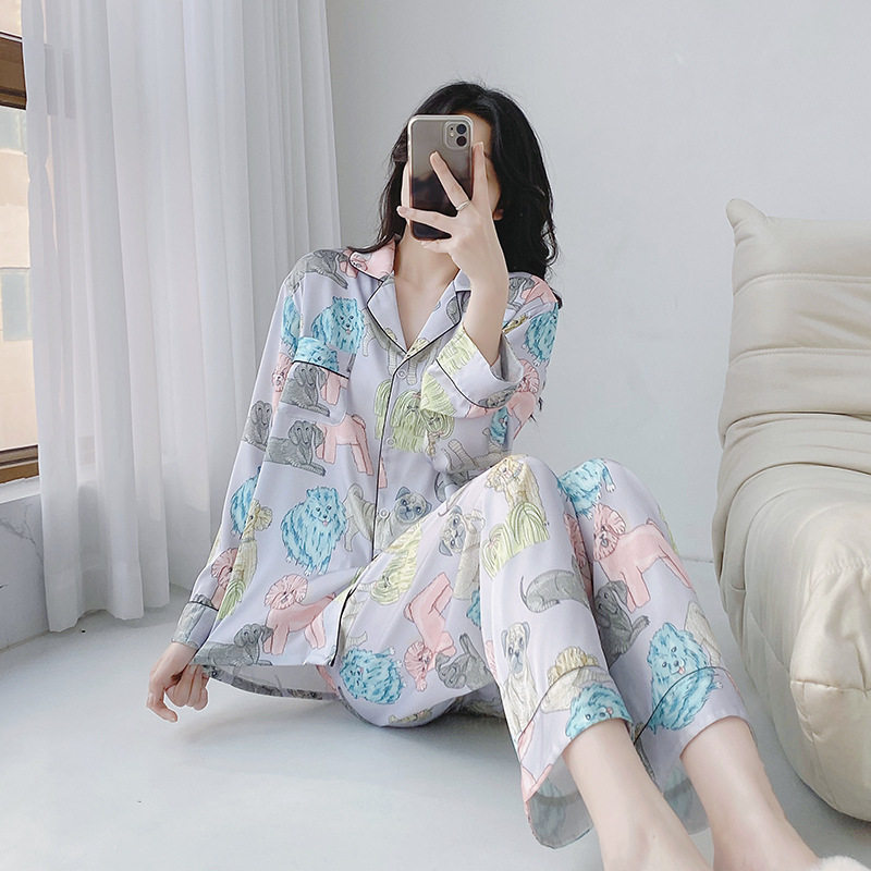 德国睡衣女网红年冰雪丝绸长袖可爱卡通家居服女士套装可外穿