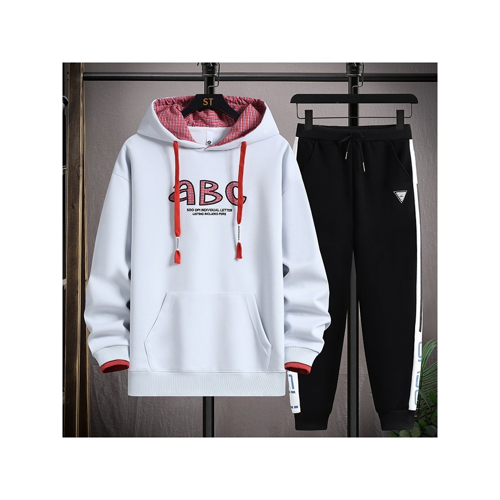 大牌高端青少年休闲运动套装男初高中学生男孩连帽卫衣两件套潮