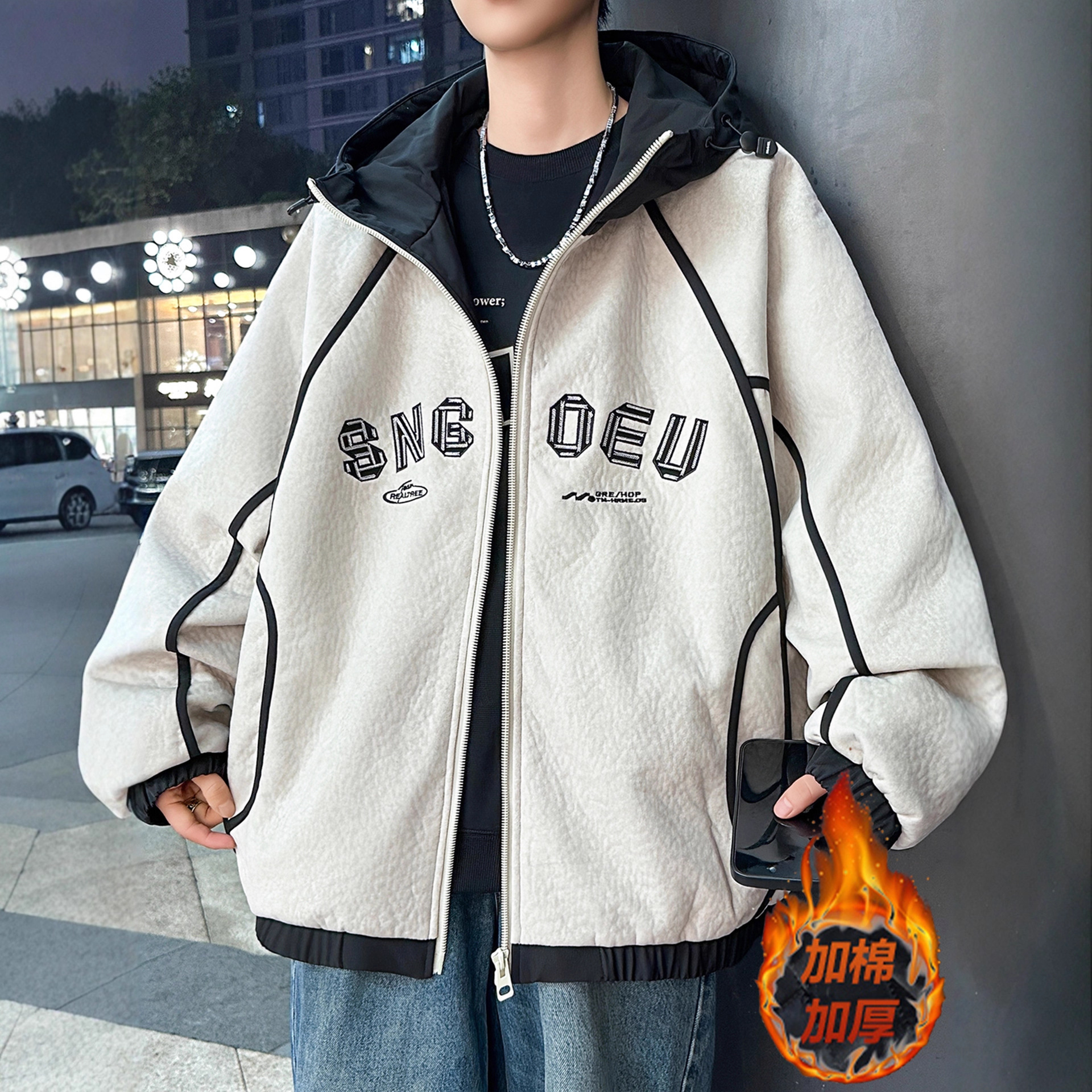 明星同款棉衣外套男孩初中高中学生加棉加厚青少年帅气大童装夹克