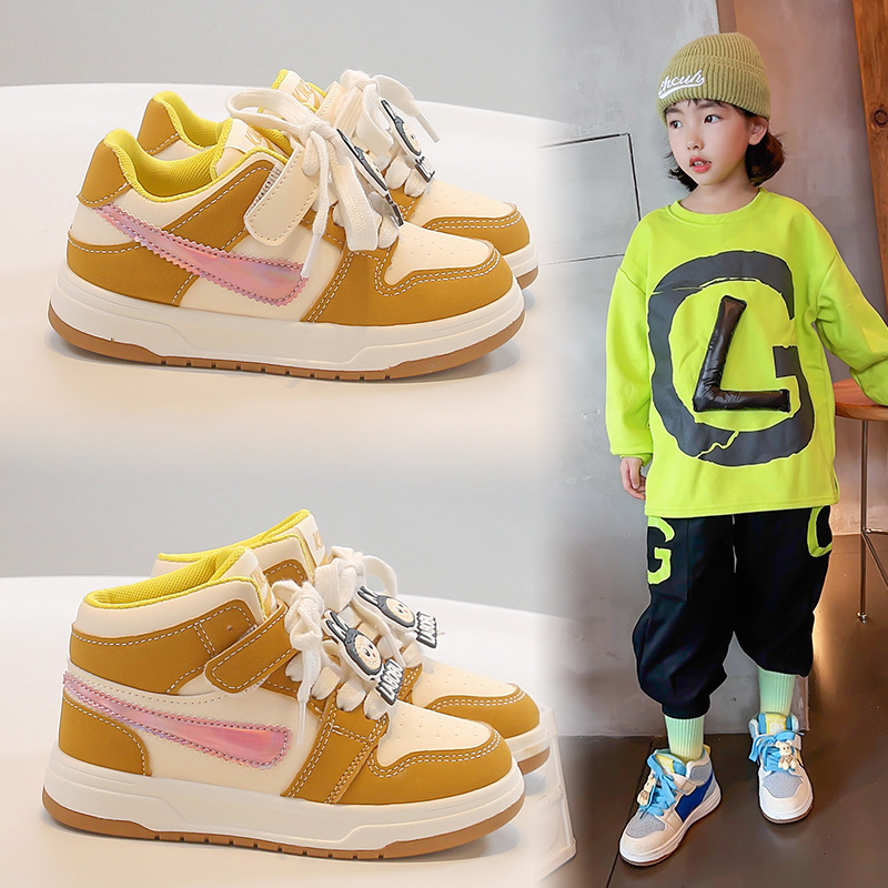 流行新款儿童运动鞋款男童高帮板鞋轻便软底魔术贴休闲鞋中大童鞋