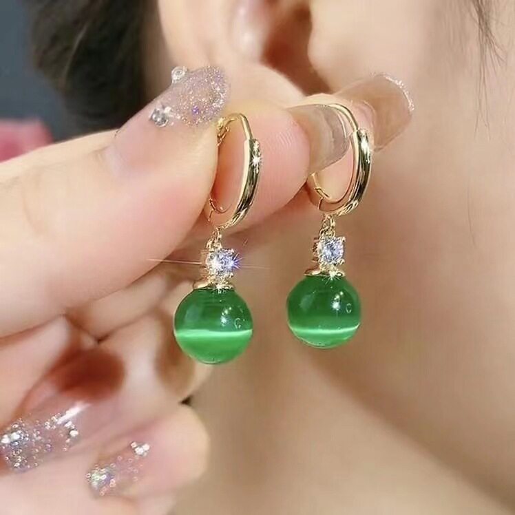 德国夏季猫眼石耳环感轻奢小众短款耳坠百搭气质女耳扣式