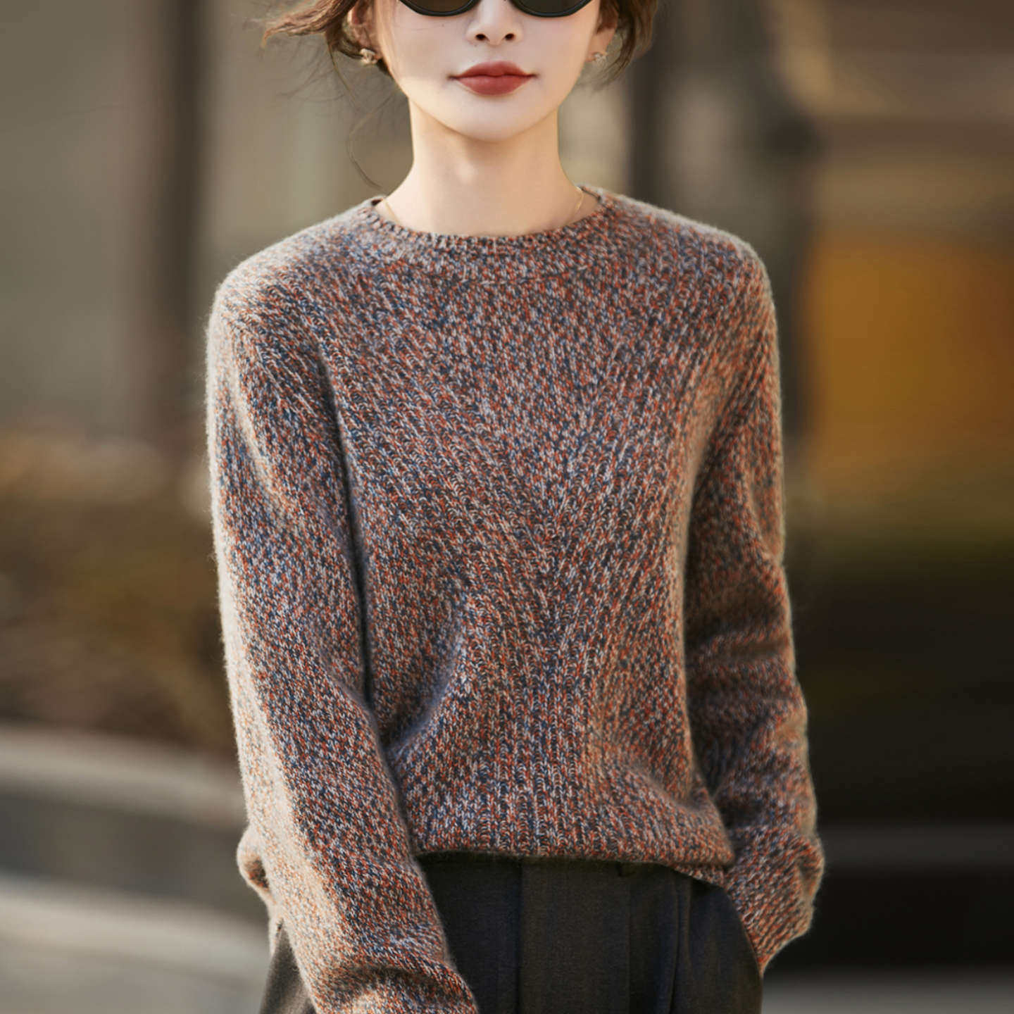 进口慵懒风花纱麻花%纯羊毛针织衫女宽松保暖打底毛衣新款