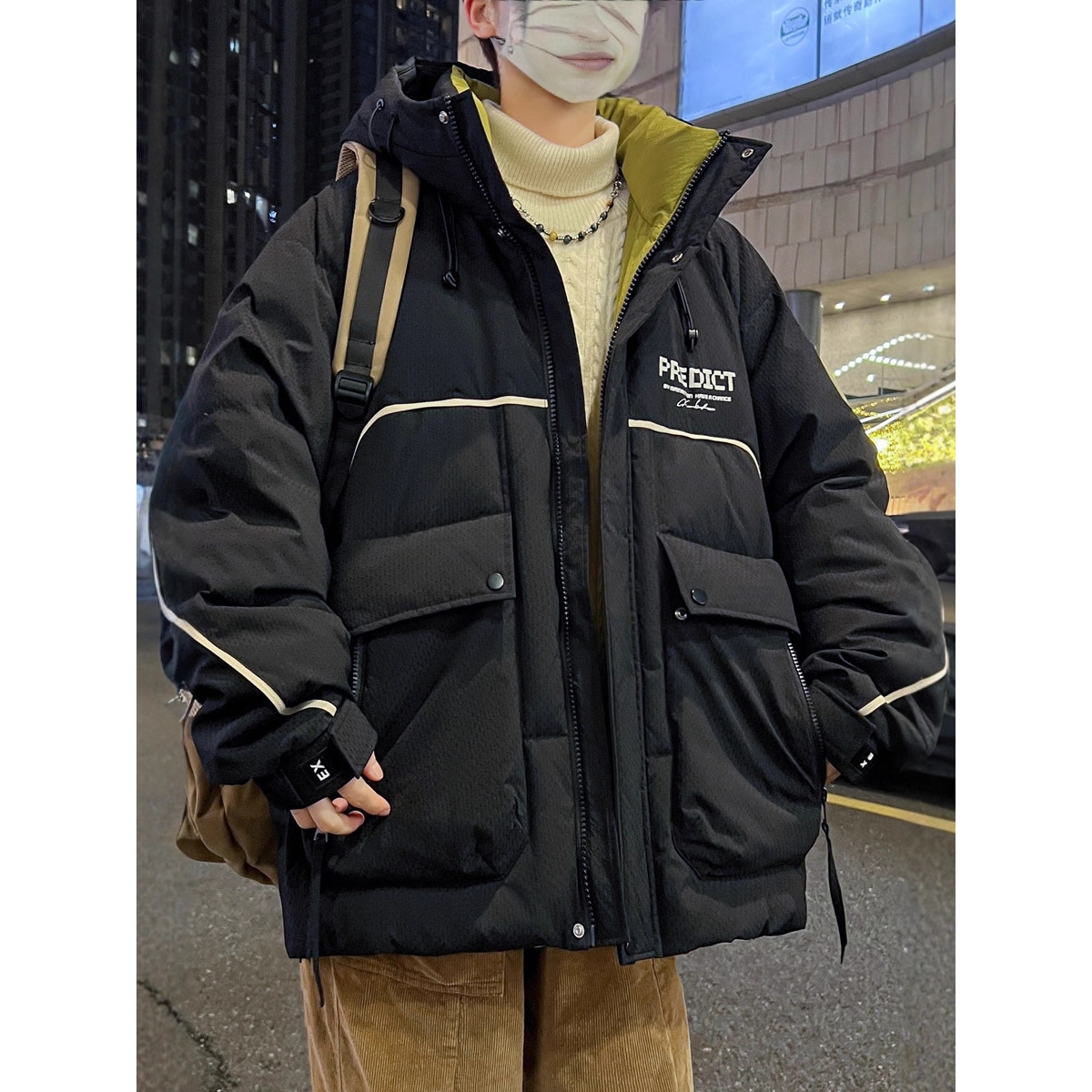 大牌高端季外套男新款潮牌羽绒棉服男连帽加厚棉衣青少年棉袄防寒