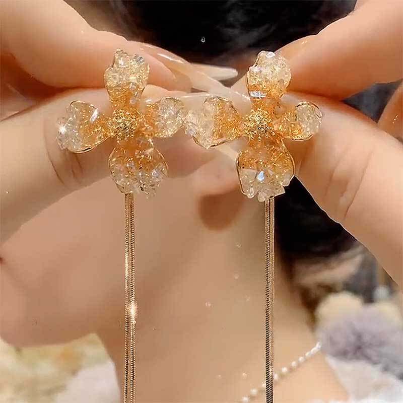 德国清新渐变两戴水晶花朵女夏天夸张大耳环小众设计高级感耳坠耳