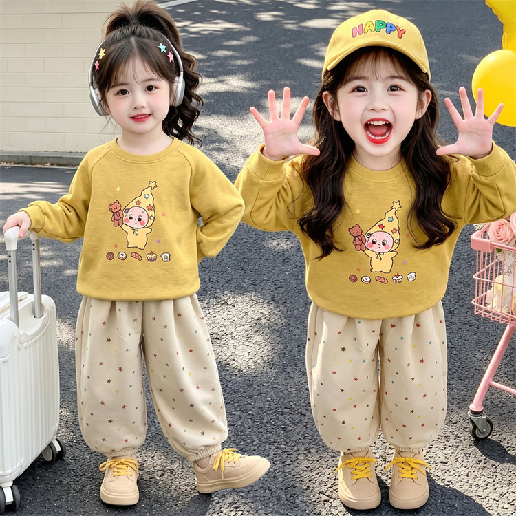 女童卫衣套装秋季2026新款洋气时尚儿童女宝宝秋装卡通长袖两件套