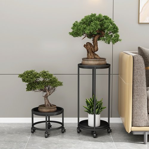 两层花架鱼缸架花盆架带轮可移动