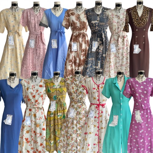古着复古vintage港风文艺80年代老港货长款碎花短袖大摆连衣裙11