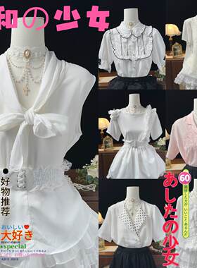 古着复古vintage日制港风法式奈奈风甜美纯色刺绣短袖雪纺衬衫44