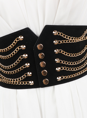 装饰腰封欧美复古时尚束腰腰带铆钉超宽皮带弹力松紧裙子女士百搭