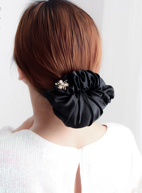 水钻花褶皱高级职业女头花盘头发网兜碎发短发神器空乘发夹布兜