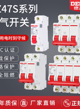 德力西正品DZ47S空气开关1P 2P32a40a63aC45家用断路器总电闸220v