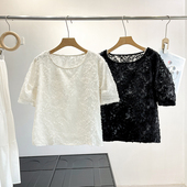 圆领宽松套头小衫 仙女气质 霓裳羽衣重工剪花肌理感雪纺衫 上衣女