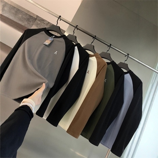 打底衫 渠道好货 双面德绒撞色拼接保暖休闲长袖 情侣款 设计师线