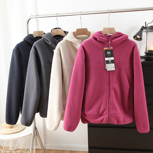 渠道好货 户外防风细腻加厚保暖羊羔绒连帽摇粒绒外套冬 男女同款