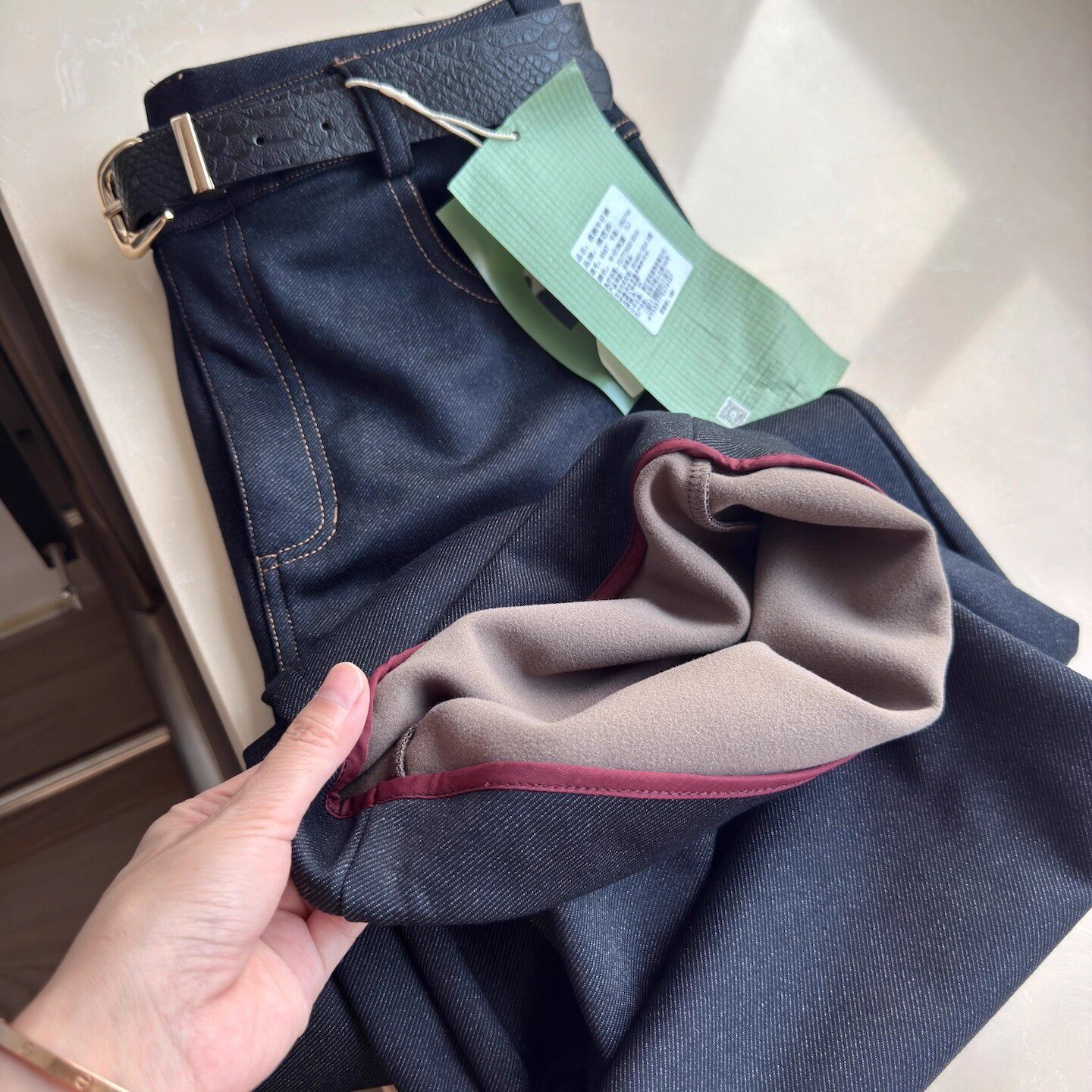 大厂订单！高腰显瘦垂顺光泽感磨绒休闲牛仔裤阔腿裤女配腰带秋冬