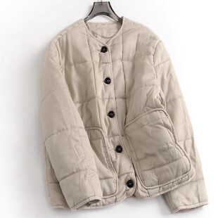 走戏班牙！秋冬新款宽松绗缝压格天丝布料圆领长袖棉衣棉服外套女