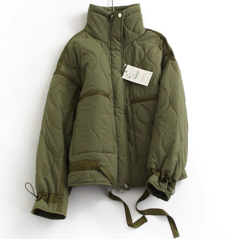 UXINYIHUI织带拼接棉服立领