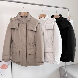 岛国单！高性能复合加厚防风收腰连帽保暖90白鸭绒羽绒服外套女冬