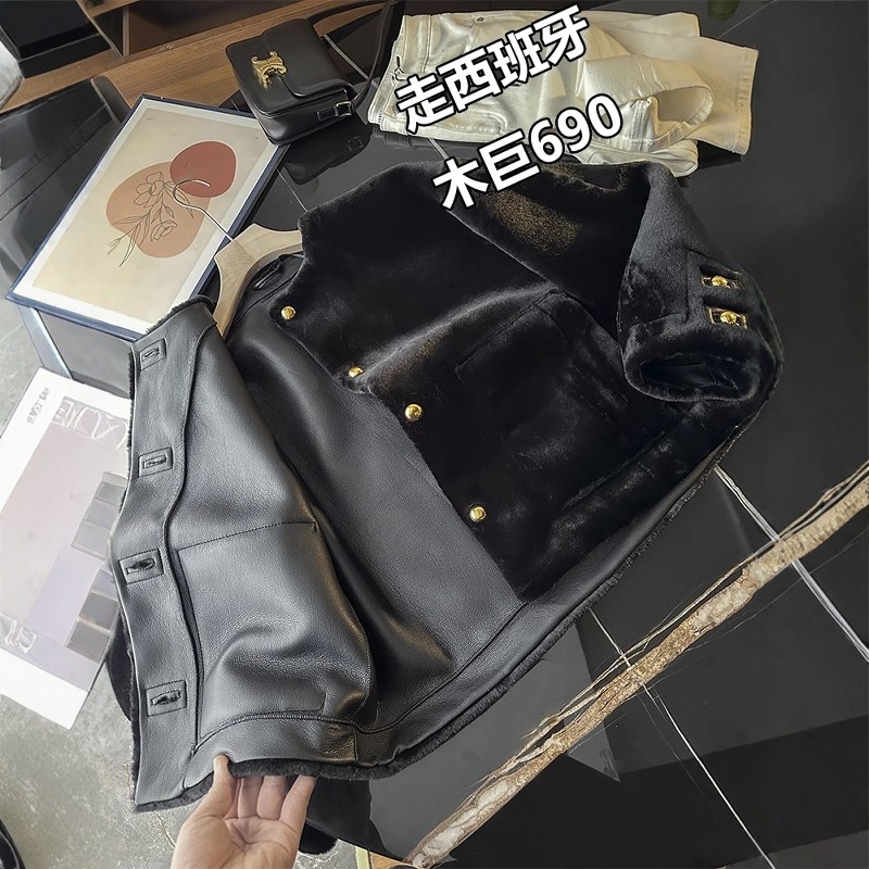 走西班牙!复古时髦加厚防风保暖皮毛一体宽松显瘦毛毛夹克外套女