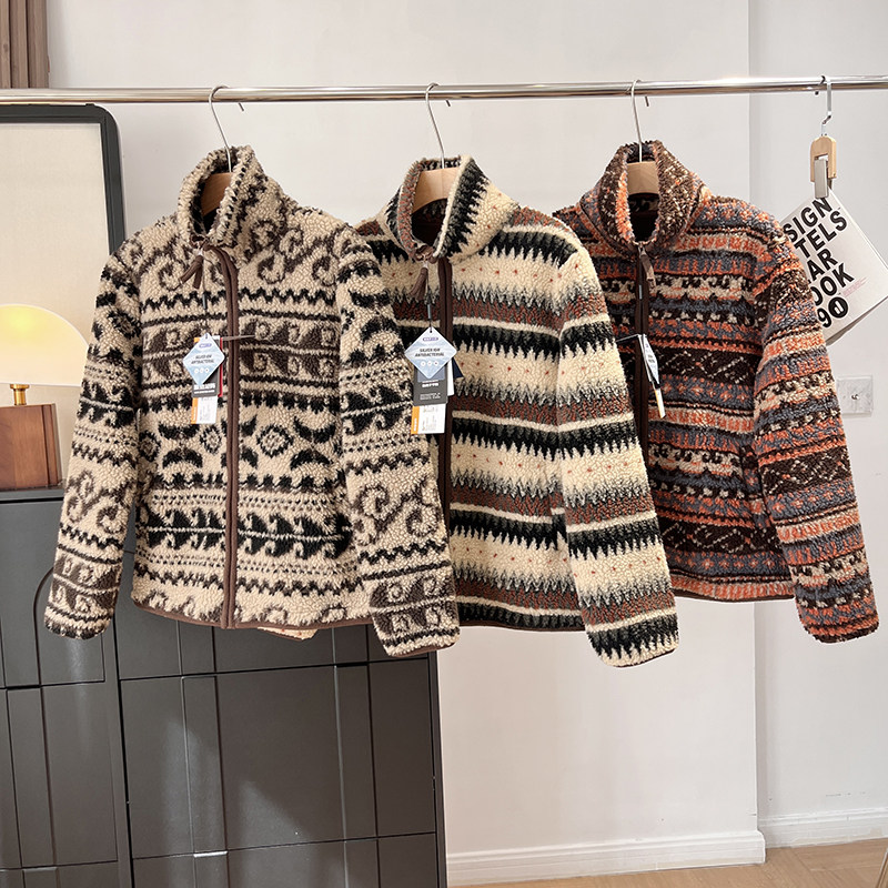 大厂订单！复古费尔岛羊羔绒加厚保暖立领双面摇粒绒夹克外套女冬