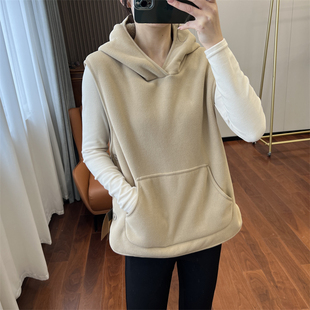 430克两侧钮扣开叉加绒加厚连帽背心马甲 情侣款 御寒保暖 秋冬新款