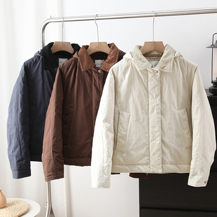 岛国单U~复古宽松灯芯绒拼接翻领可拆卸连帽保暖棉服夹克外套女冬