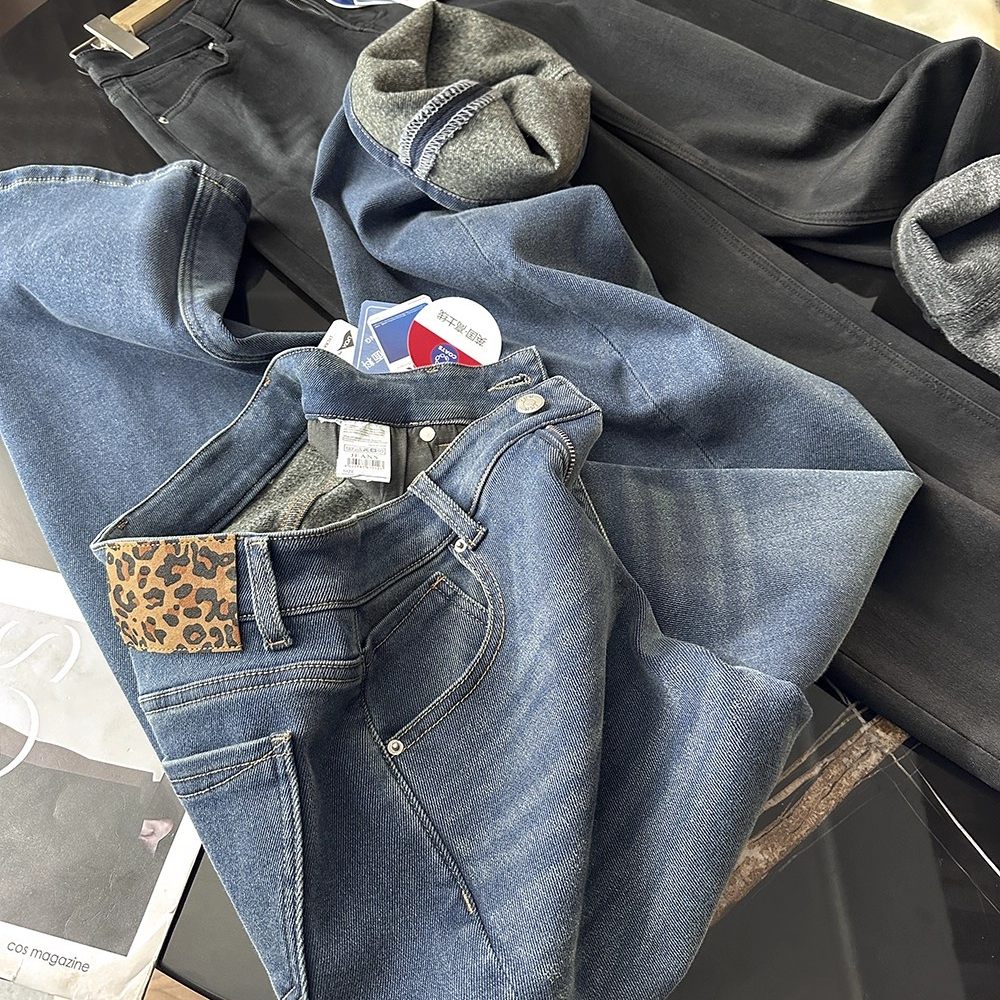 王炸裤型！版型巨好保暖舒适显瘦窄版直筒加厚加绒植绒牛仔裤女冬