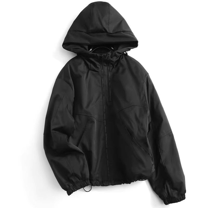 大厂订单！宽松显瘦百搭纯色夹棉加厚保暖连帽双拉链棉服外套女冬