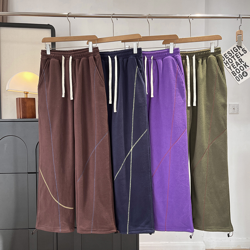 大厂订单！松紧腰宽松哈苏线加厚保暖摇粒绒束脚阔腿休闲卫裤女冬