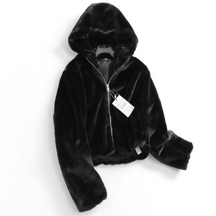 仿皮草短外套女冬 毛绒绒长袖 西班牙D 宽松减龄纯色连帽拉链开衫