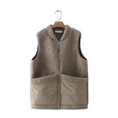 外贸出口尾单女装 高端大牌余单拉链立领羊羔绒拼接大码 马甲外套