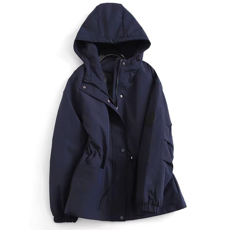 大厂订单！纯色抽皱收腰中长款夹棉加厚冲锋衣棉衣棉服外套女秋冬