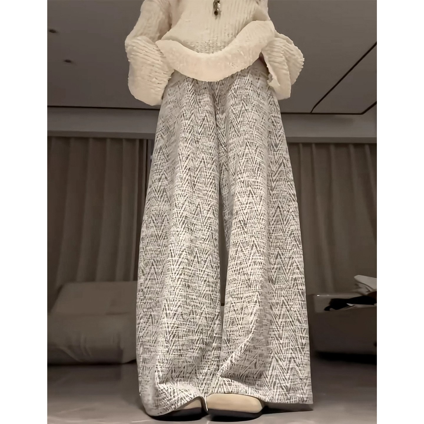 早八女孩 灰色小香风阔腿裤女秋季小个子高腰显瘦休闲慵懒风直筒