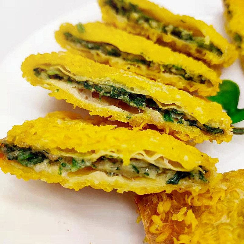 香酥葱花肉400g酒店特色食材豆腐皮卷葱猪肉饼油炸半成品小吃冷冻