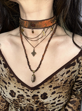 枫林棕色系叠戴秋冬废土部落风祭司复古夸张个性原创设计手作项链