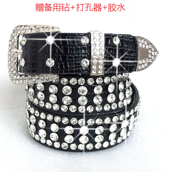 女款钻水百搭白色针扣牛仔裤皮带