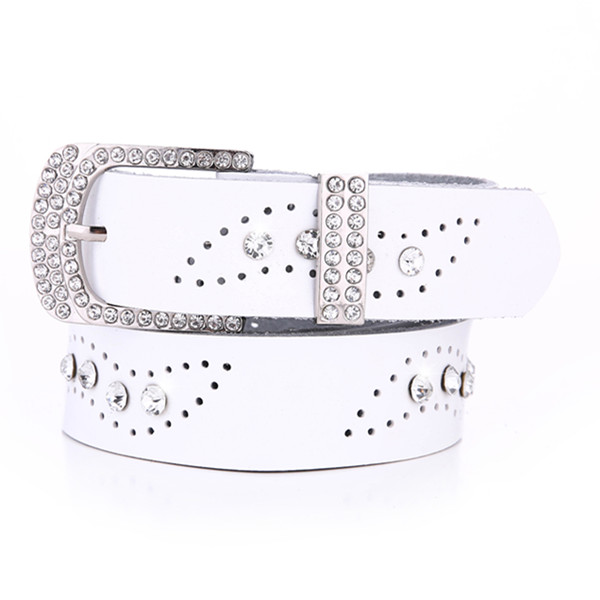 带钻皮带女款真皮镂空水钻镶钻时尚百搭装饰女士针扣牛仔裤宽腰带