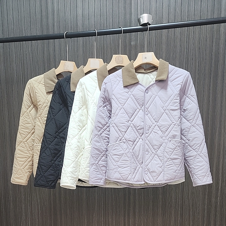 H1可拆翻领绗缝羊毛长袖棉衣~国内单25冬新款女保暖纯色绗缝外套