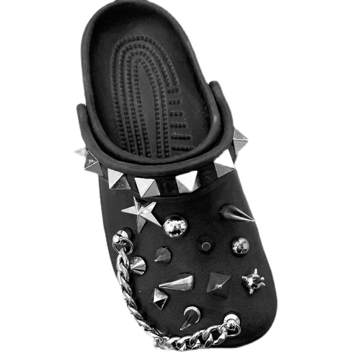 Crocs, брендовые тапочки в стиле Crocs, пуля, пряжка для обуви с заклёпками, аксессуар, цвет металлик, с металлической цепочкой, DIY