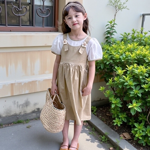 童装女孩夏季棉布裙假两件背带裙好看女童衣服裙子儿童连衣裙