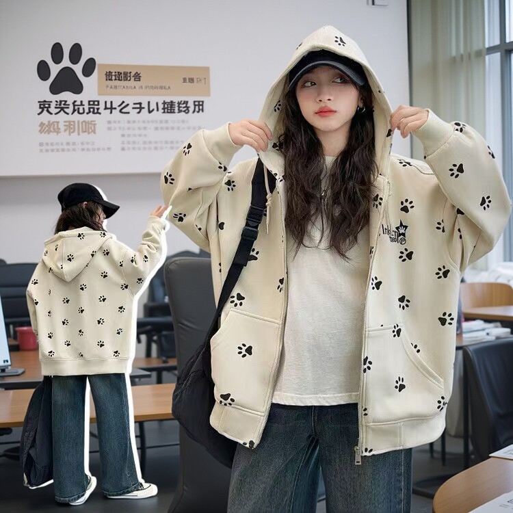 女童外套春季童装新款洋气儿童连帽卫衣中大童春秋装开衫女孩