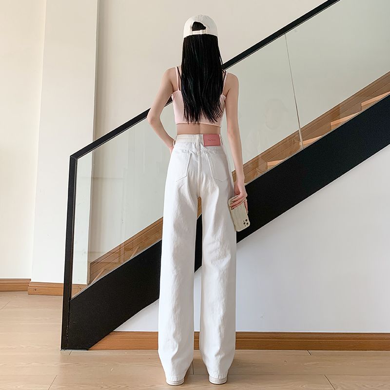 白色牛仔裤女直筒无弹力窄版阔腿夏天薄小个子加长宽松新款高腰浅