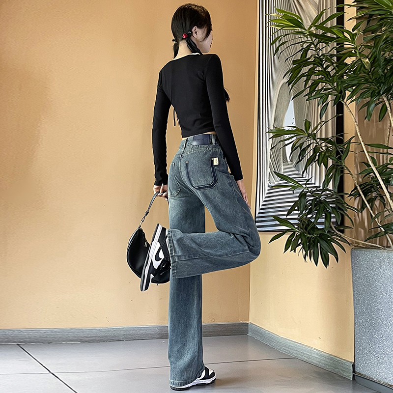 直筒牛仔裤女无弹力小个子25秋冬宽版阔腿加绒加厚高腰高个子加长