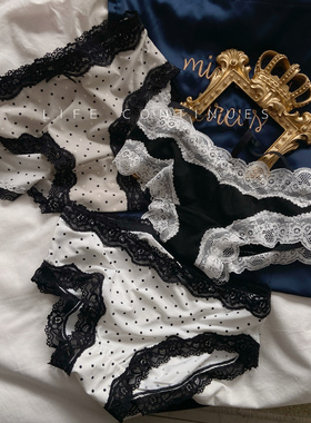 少女风蕾丝复古法式纯欲牛奶丝柔软缎面女生内裤纯棉档性感三角裤