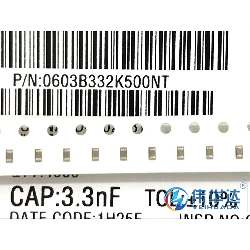 贴片电容 0603 3.3nF 332K 50V±10% 0603B332K500NT原装现货