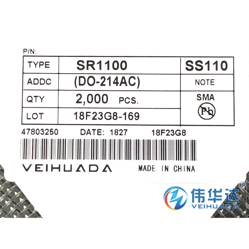 贴片SS110 SR1100 肖特基二极管 SMA 1A/100V DO-214AC (2000只)