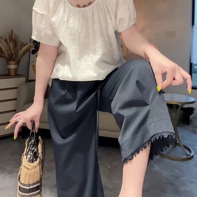 夏天小个子直筒九分休闲裤